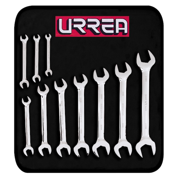 Full polished open-end wrenches set (10 pieces), metric